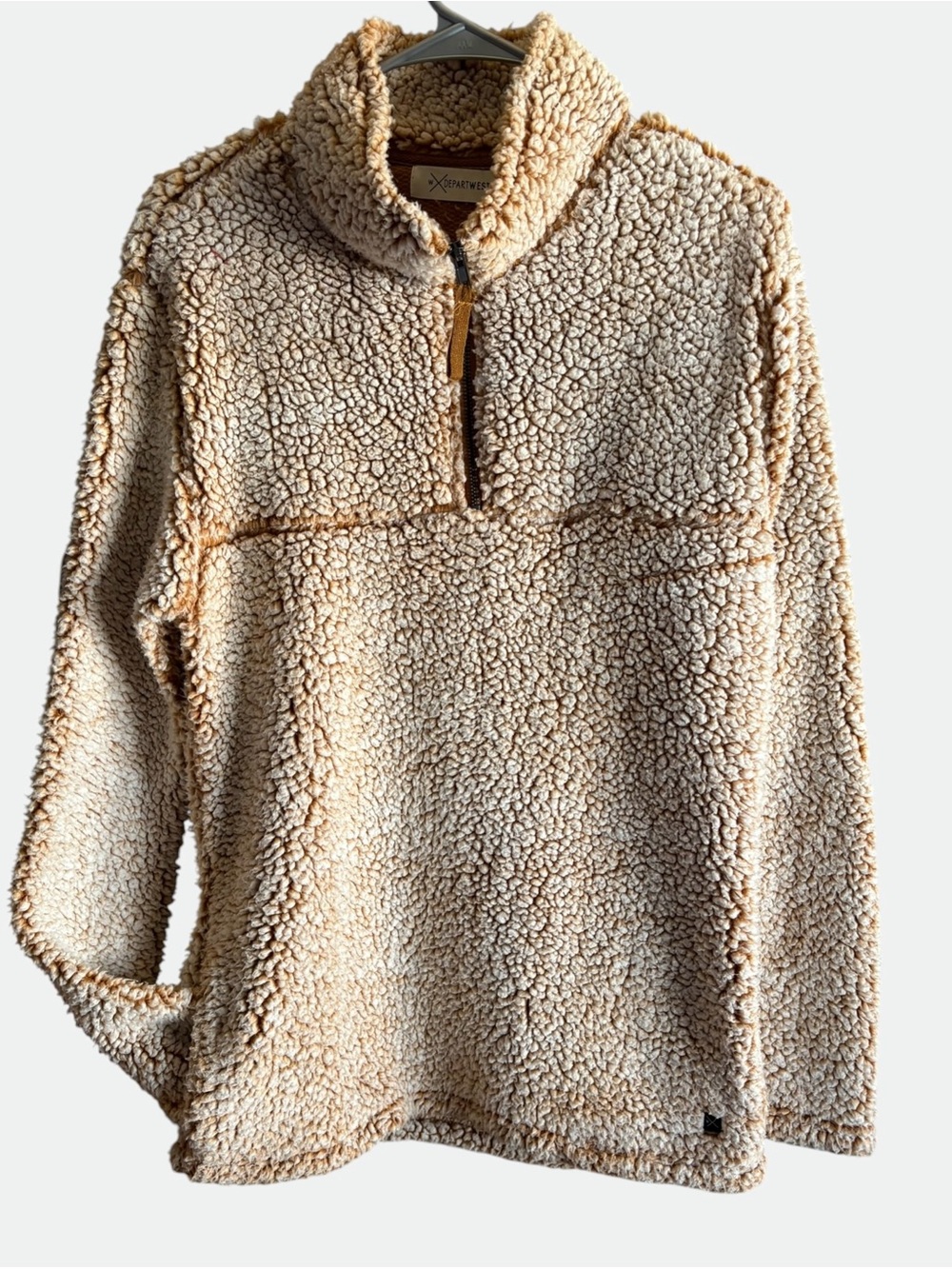 Departwest Tan Plush Sherpa Quarter Zip Pullover Oversized